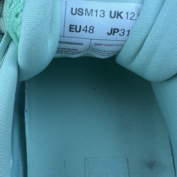 On Cloudsurfer Shoes Mens Size 13 Green White Running Sneakers Gym Trainers Used - Picture 6 of 9